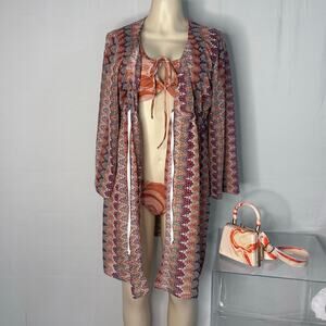 Boho Knit Swim Cover Up Cardigan One Size Festival Resort